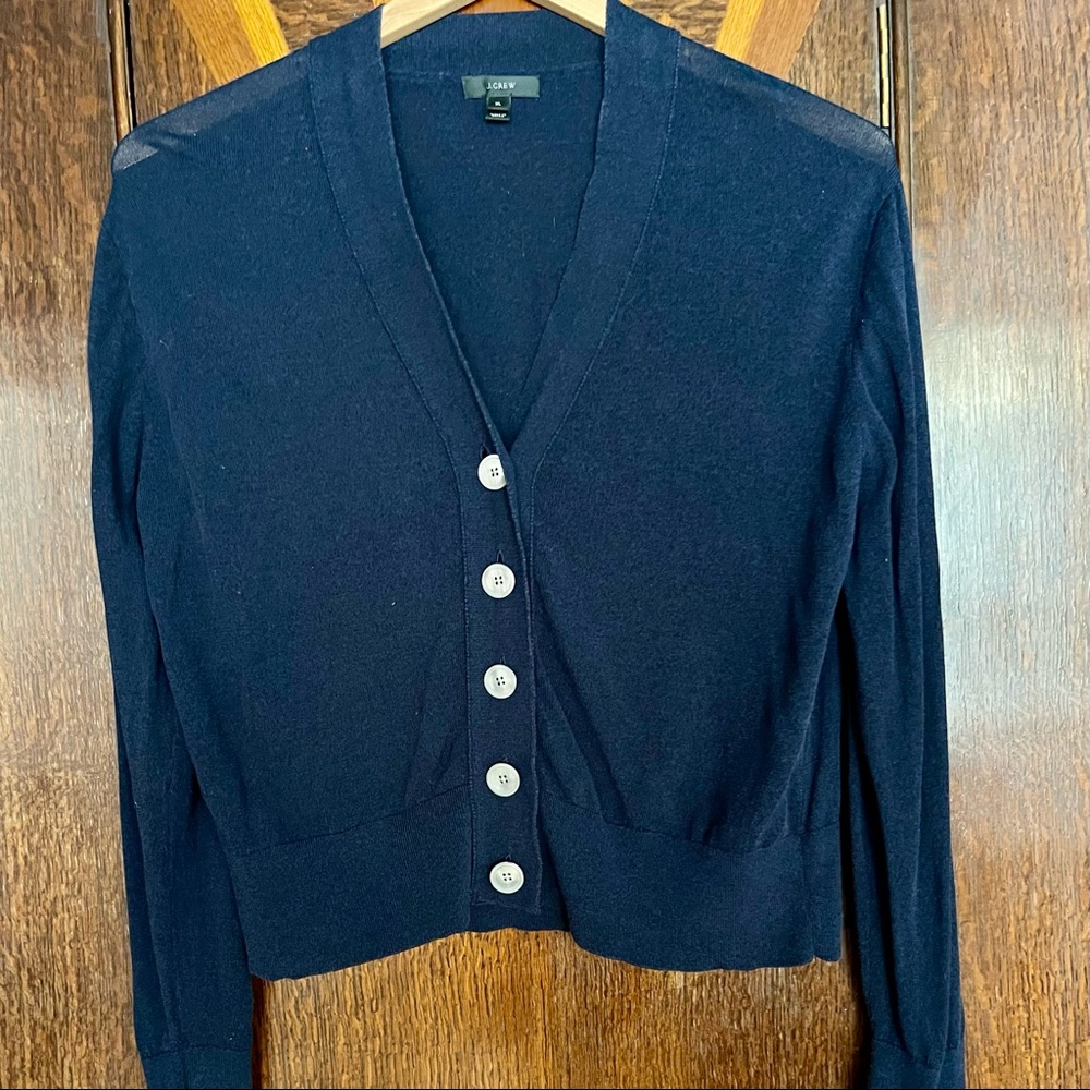 J. Crew Cotton-blend Cropped Cardian in Navy, Size XL